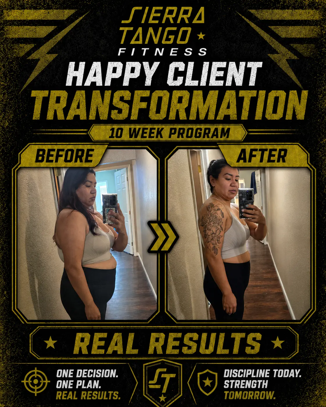 Happy Client Transformation — 10 week program — before and after transformation at Sierra Tango Fitness in Lodi, CA