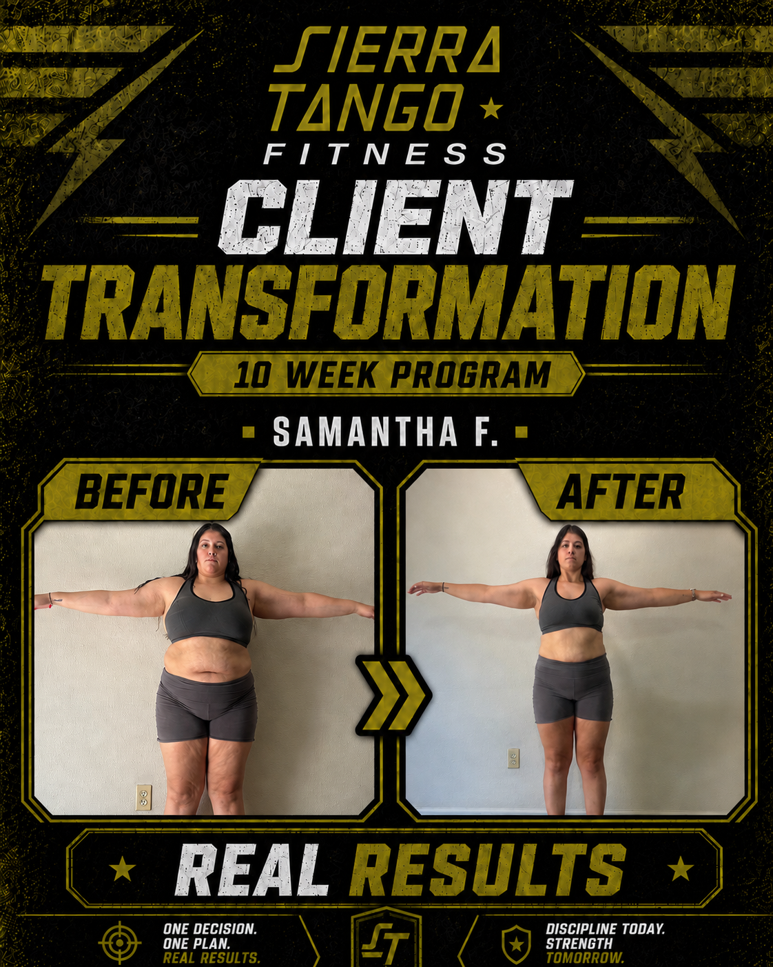 Samantha F. — 10 week program client transformation — before and after transformation at Sierra Tango Fitness in Lodi, CA
