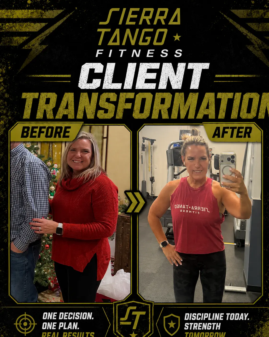 Amye — before and after transformation at Sierra Tango Fitness in Lodi, CA
