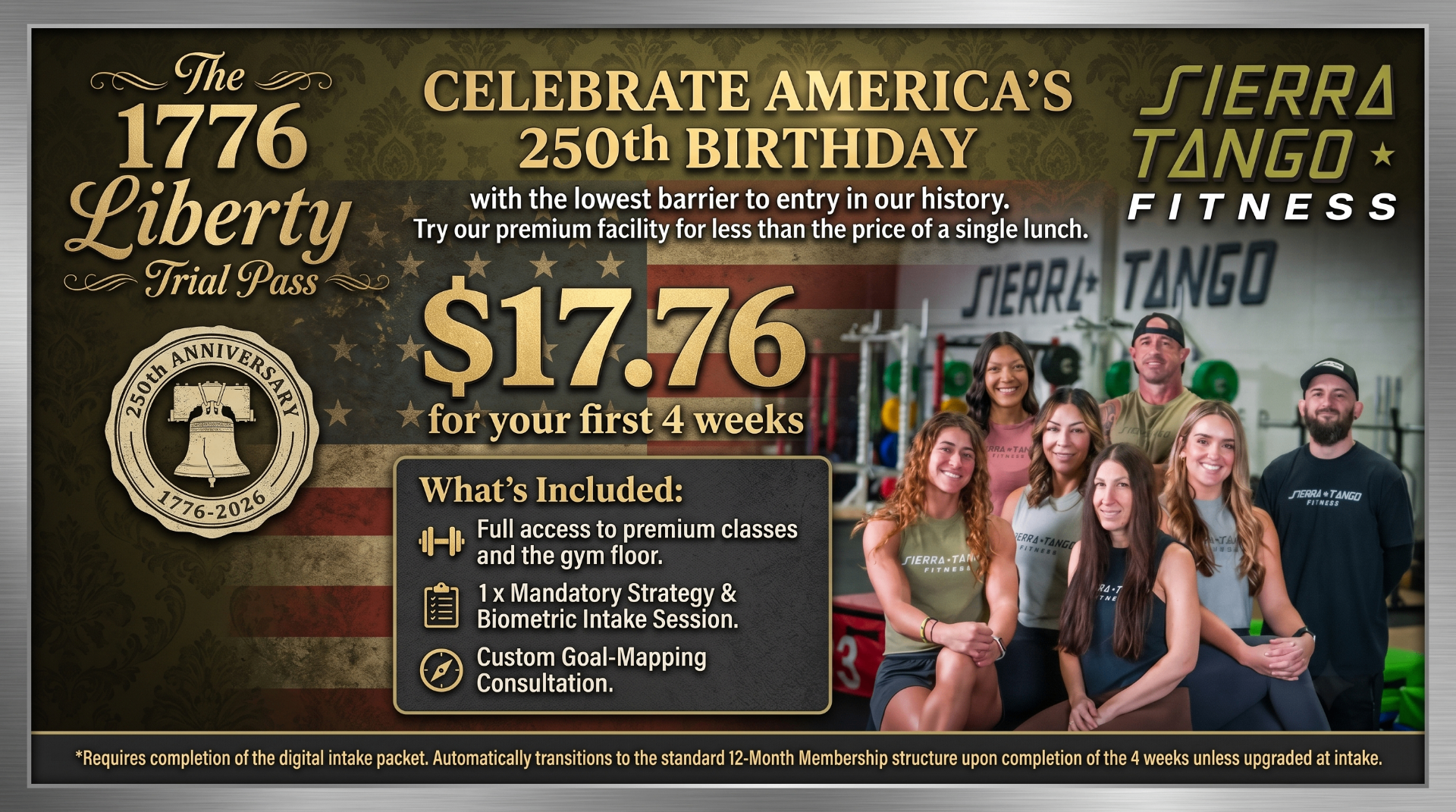 The 1776 Liberty Trial Pass — celebrate America's 250th birthday for $17.76 at Sierra Tango Fitness in Lodi, CA